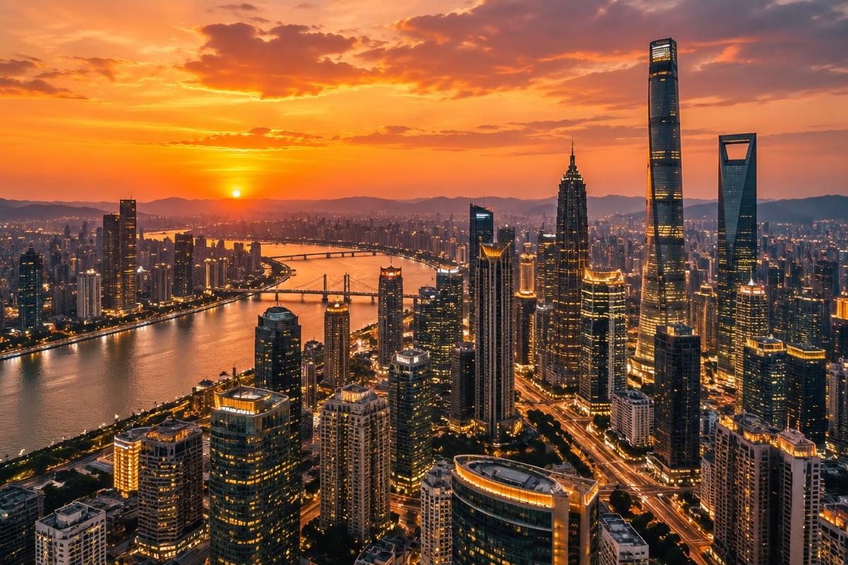 City skyline at dusk
